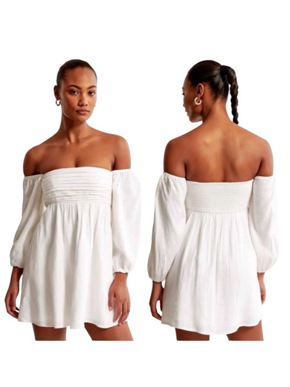 ABERCROMBIE & FITCH | Off-Shoulder White Smocked Mini Dress